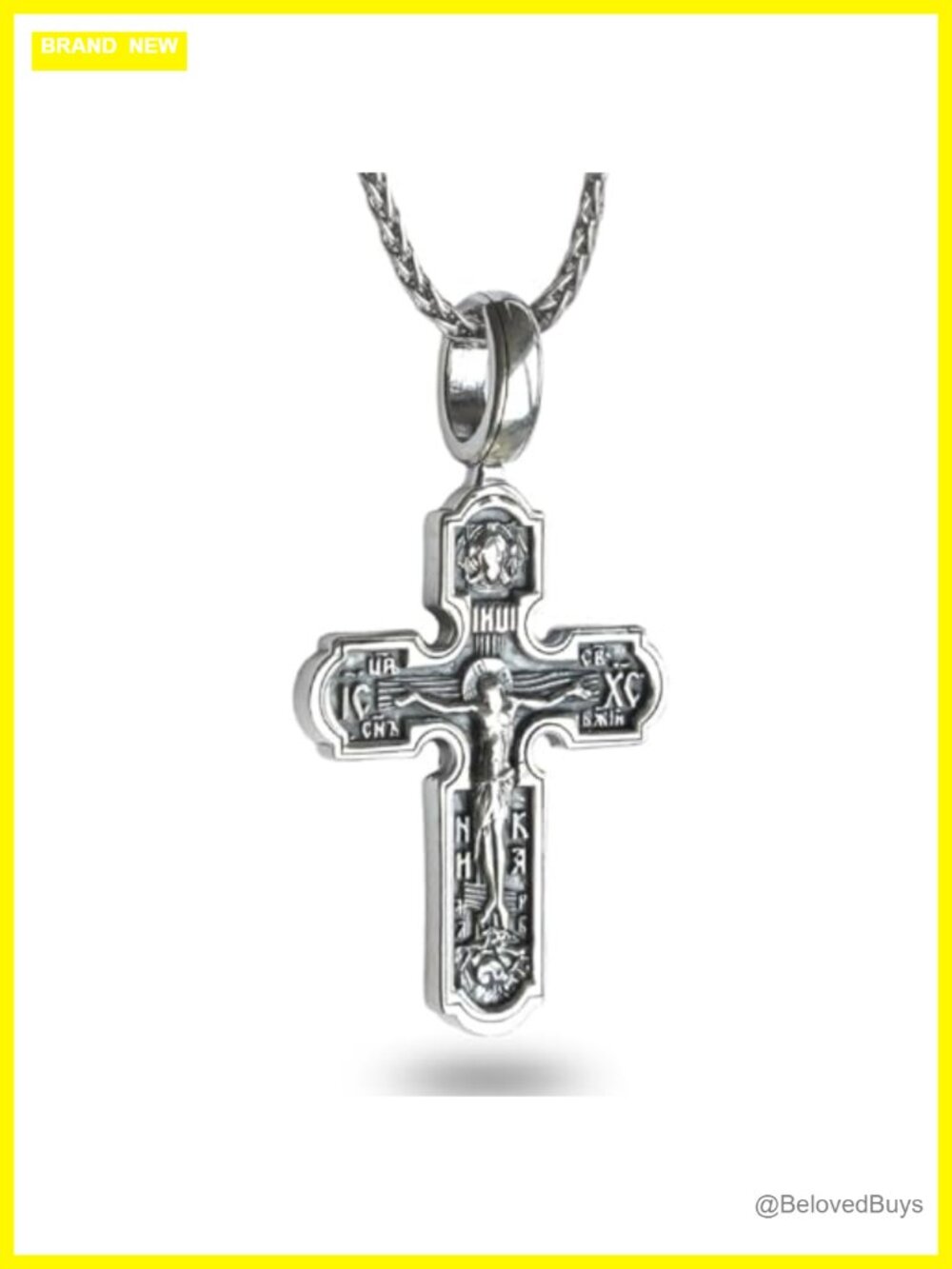 925 Sterling Silver Eastern Orthodox Cross Necklace Double-Sided Pendant 20"